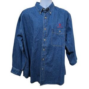 Lee Denim Collection Blue Button-Up With a Logo outdoor lumberjack western boho